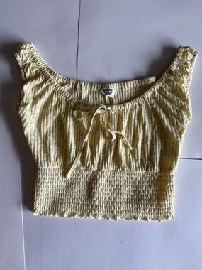 Cotton On Lemon Yellow Smocked Crop Top with Tie